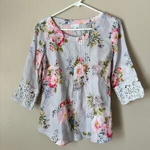 J Jill Love Linen Shirt Womens Extra Small Petite Summer Lightweight Cottagecore